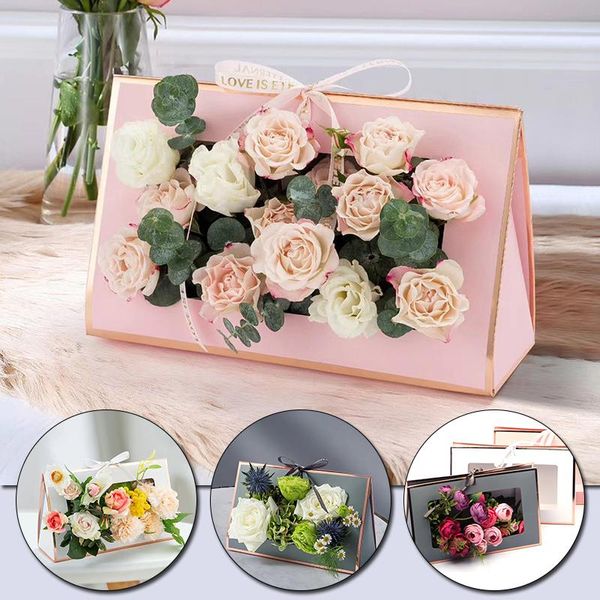 Emballage cadeau de haute qualité boîte à fleurs Portable grand emballage de fleuriste Arrangement pliable Vase décor de mariage sacs en papier cadeau