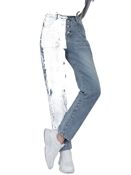 

dazy high waist button front bleach wash jeans 26xl#, Blue
