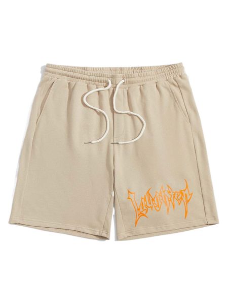 

men letter graphic drawstring waist shorts w9jk#, White;black
