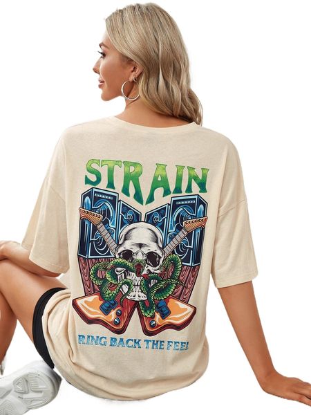 

x lsscid skull & slogan drop shoulder tee z6fk#, White