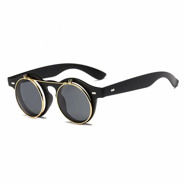 

sunglasses vintage steampunk for men women reteo round flip up brand designer classic small sun glasses uv400 unisexsunglasses, White;black
