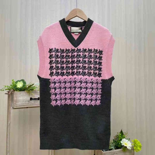 

women's vests 2022 spring v-neck korean wool vest contrast stitching sweater loose sequin pullover women's nzyi, Black;white