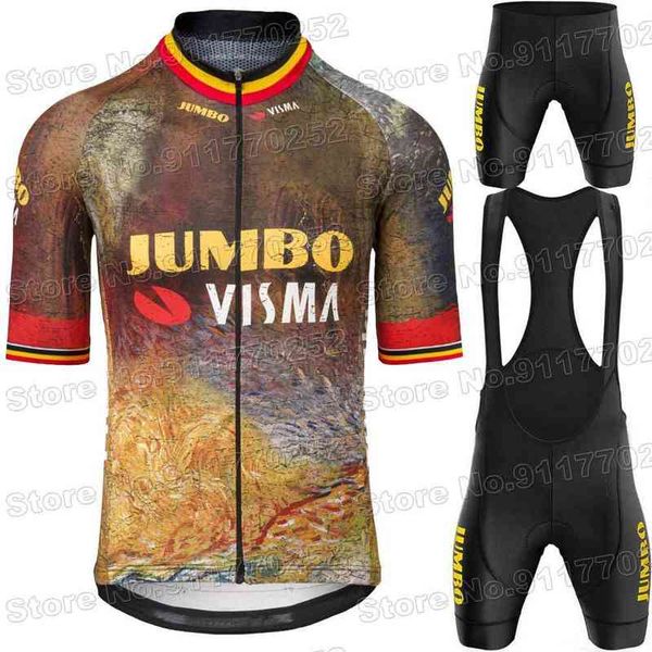 

2022 JUMBO VISMA Cycling Jersey Sets Belgian Champion Wout van Aert Cycling Clothing Belgium Road Bike Suit Maillot Fietskleding
