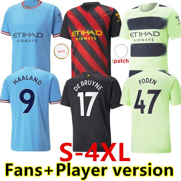 

s-4xl 22 23 haaland soccer jerseys grealish sterling mans cities mahrez fans player version de bruyne foden 2022 2023 3rd football shirt ki, Black;yellow