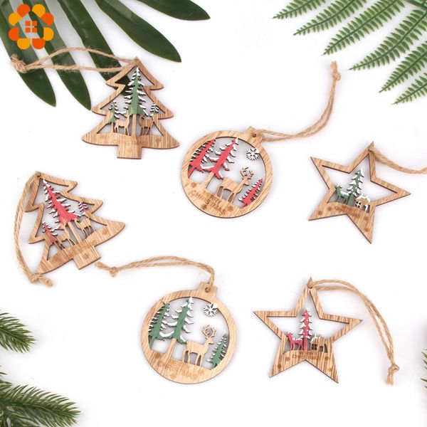 6pcslot Vintage Printed Christmas Startreeball деревянные подвески