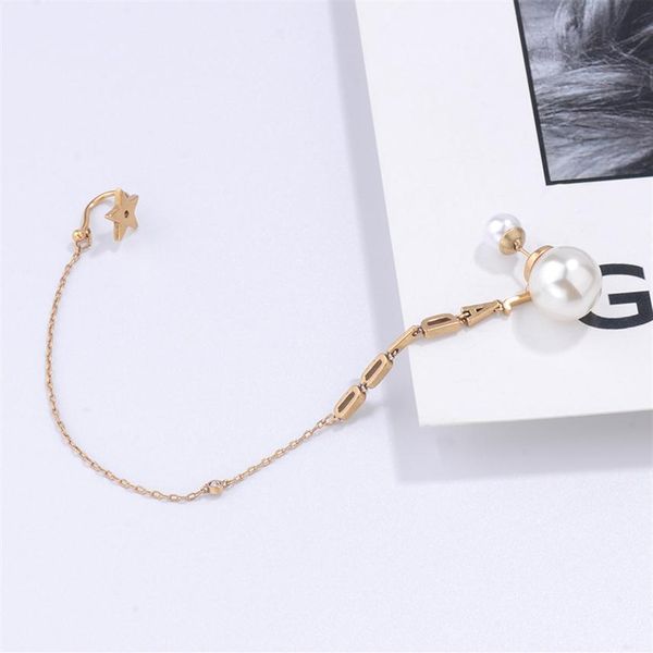 

2020 letters pearl earrings ear clip all-in-one super fairy earrings personality fashion wu jinyan wang ziwen same style234e, Golden