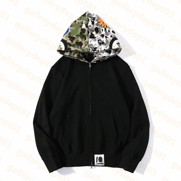 

shark mens hoodie designer hoodies camo hoodys oversized sweaters cotton zip cardigan thick, Black