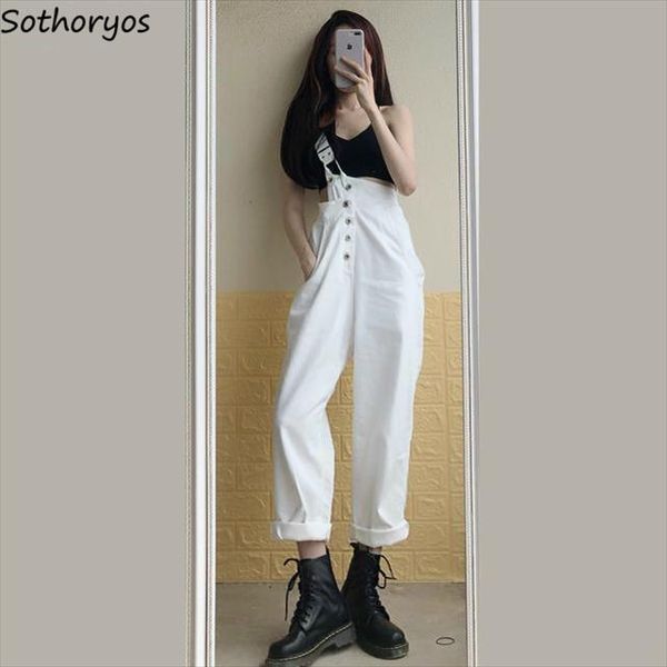 

one-shoulder jumpsuits women buttons solid korean style loose wide leg trousers street wear ulzzang slim special outwear chic, Black;white