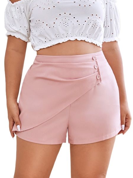 

plus fold pleated button side shorts q83l#, Black