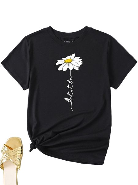 

floral & letter print tee q05g#, White