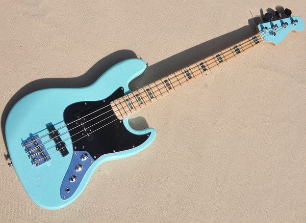 

sparkle blue 4 strings electric jazz bass guitar with abalone inlay