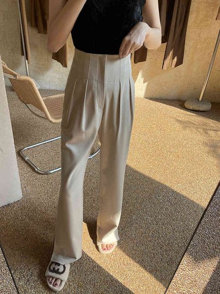 

casual dresses spring 2022 high waist vertical tube loose suit pants women's long legs warning thin casual 2icy, Black;gray