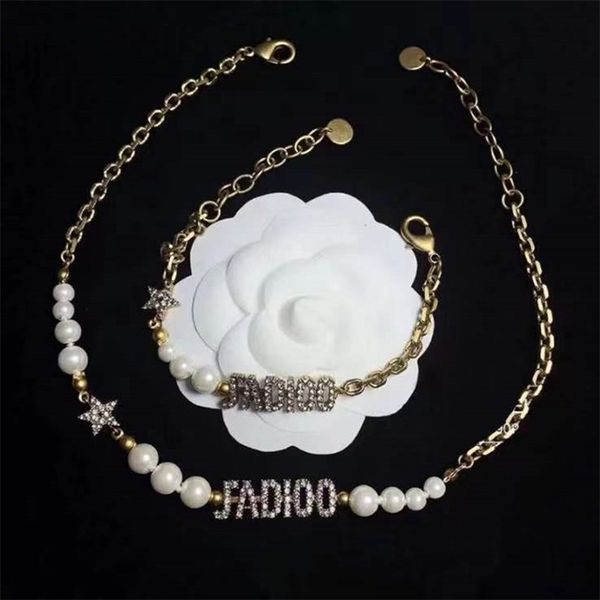 

70% off jewelry sales high-end version letter pearl bracelet women's light luxury fashion pearl necklace, Silver