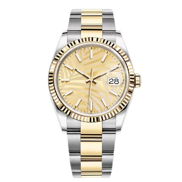 

men's watch size 41 36mm automatic mechanical movement 904l stainless steel bracelet gold pattern face luminous waterproof watch, Slivery;brown