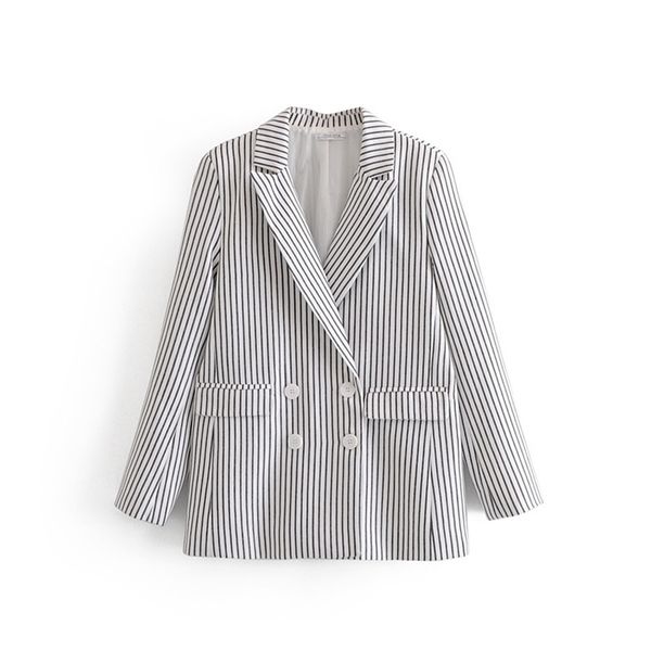 

new arrival women european and american fashion stripe double breasted long sleeved suit jacket t200319, Black;brown