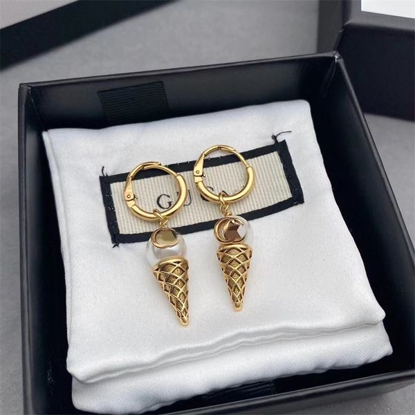

jewelry store 70% off new unique ice cream shape earrings female 925 silver needle ring earrings, Golden