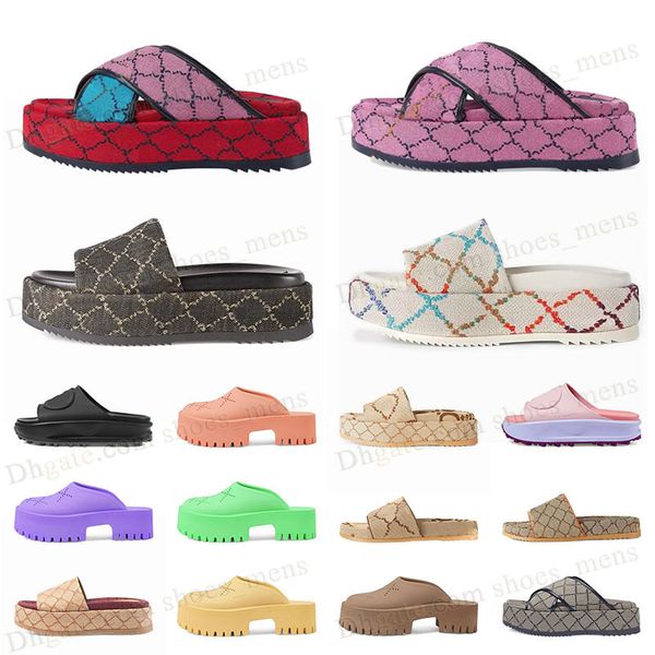 

famous embroidered flat mule designer sandals mens womens canvas platform slippers slides slip on 60mm covered loafers sandles vogue ladies, Black
