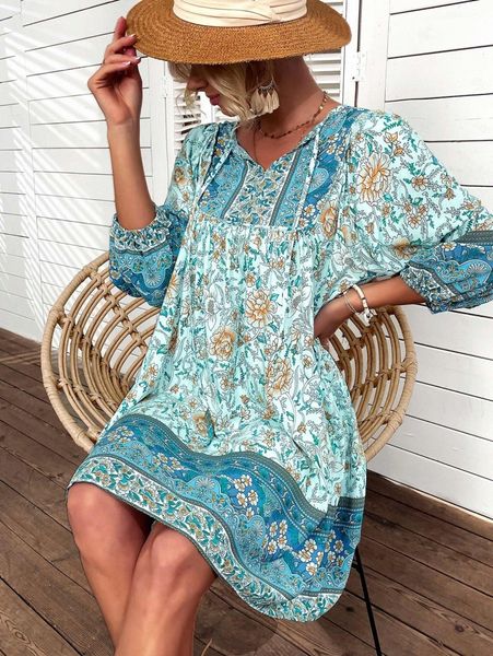 

allover floral print smock dress 64yv#, Black;gray