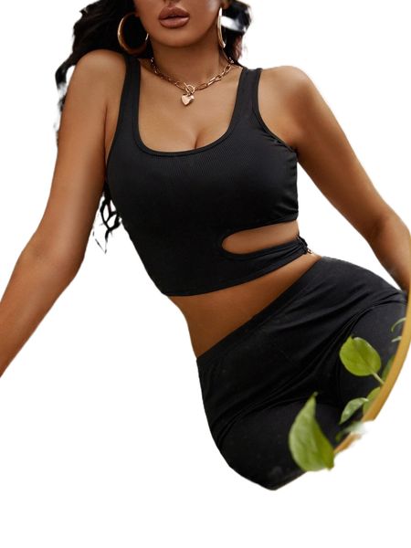 

sxy cut out rib knit crop tank r2uc#, White