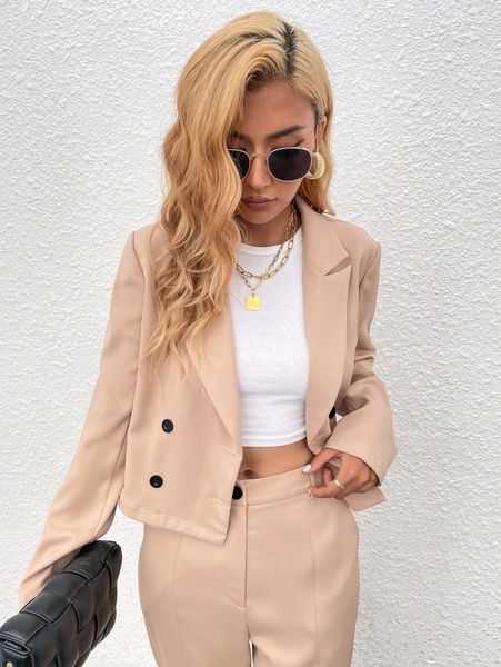 

double breasted crop blazer f2nc#, White