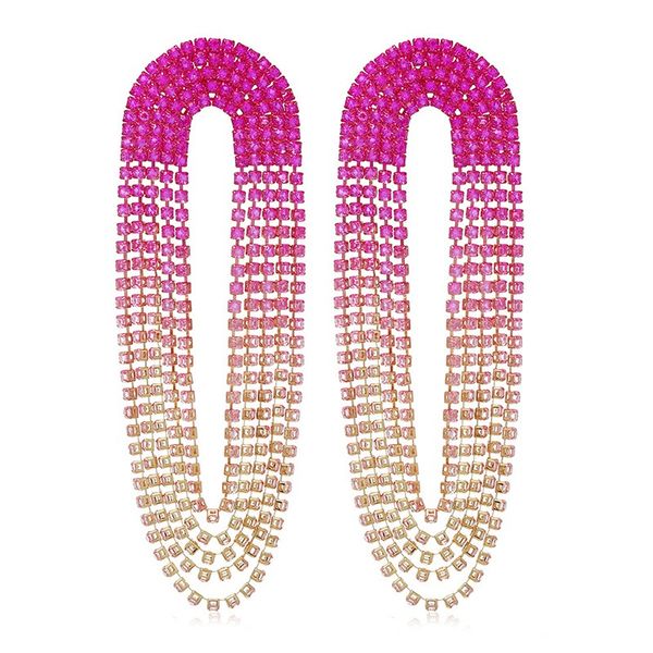 

trendy colorful layered sparkling rhinestone long tassel chain women's dangle earrings dinner party wedding jewelry brincos, Silver
