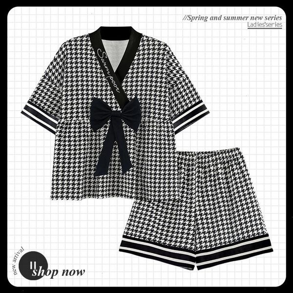 

2 pieces set kimono sleepwear for women sweet cute girl pajamas sleep shorts female summer nightwear pjs home suits, Black;red