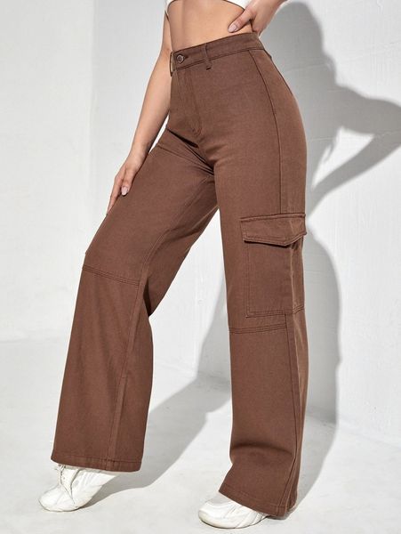 

high waist flap pocket side cargo jeans j5gq#, Blue