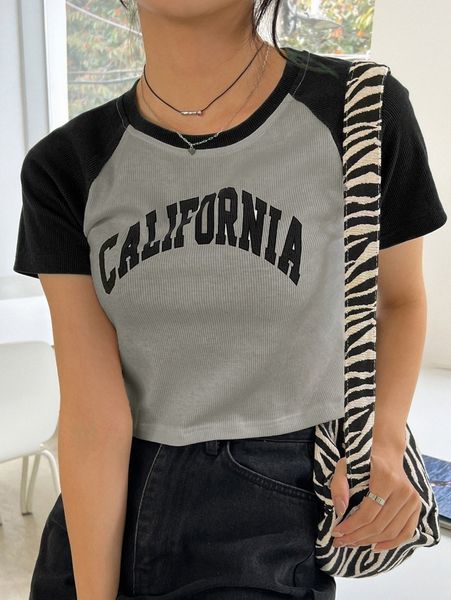

dazy letter graphic contrast raglan sleeve tee h87y#, White