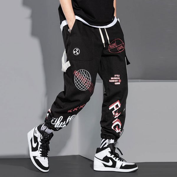 

streetwear men joggers sweatpants print black white cargo pants techwear harem pants ankle length trousers sport casual running l220816