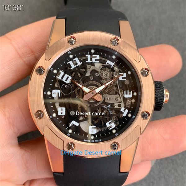 

automatic mechanical transparent wristwatch carbon fiber case skeleton watch sapphire waterproof wine bucket watch rubber strap men's w, Slivery;brown
