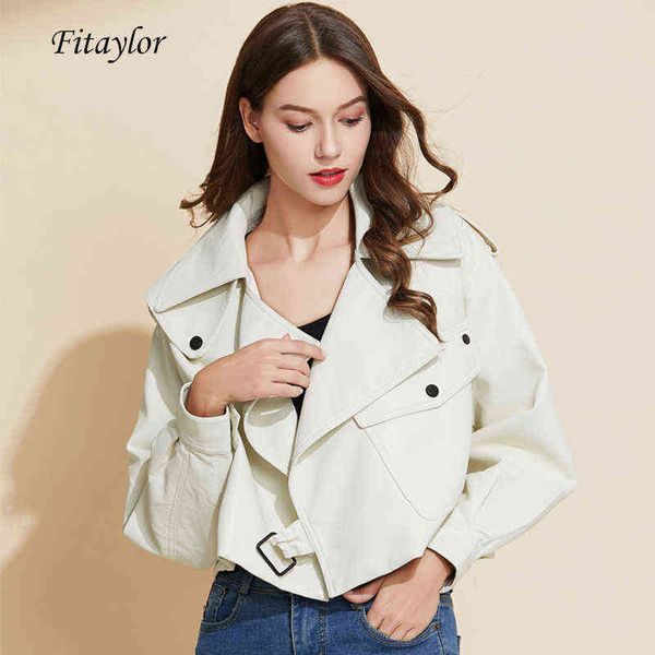 

fitaylor women black short loose pu leather jacket motorcycle soft faux leather jacket street outwear autumn ladies biker jacket l220728