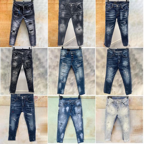 Jeans da uomo Jeans denim Blu Pantaloni strappati neri Versione Broken Italy Style