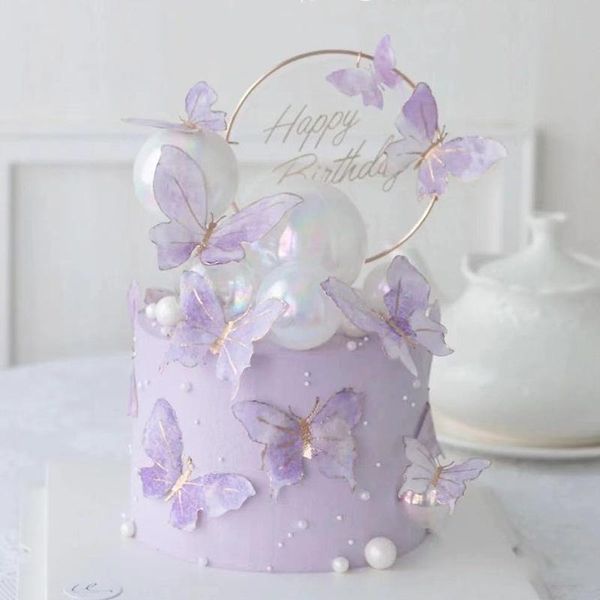 Altre forniture per feste festive 10 pezzi Decorazione torta farfalla rosa viola Buon compleanno Topper dipinto a mano per matrimonio Baby ShowerOth