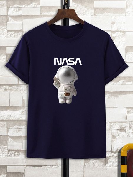 

men letter & astronaut print tee a4zu#, White;black