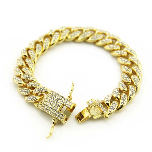 

tkj bracelet la mode hip hop, bijoux, plein de strass, cubain, diamant, 2021, Golden;silver