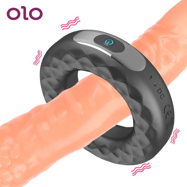 Anel de trava de ereção OLO EJACULAÇÃO EJACULAÇÃO USB CACO RECARGIABILIDADE PENIS VIBRAÇÃO 10 SILICONE FREQUÊNCIA Brinquedos sexy para homens