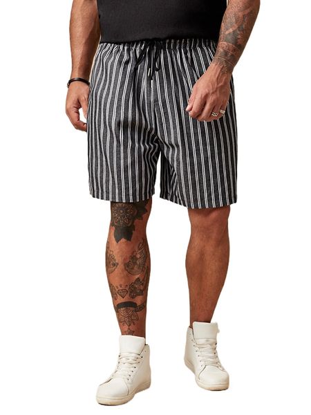 

extended sizes men striped drawstring waist shorts p2yv#, White;black