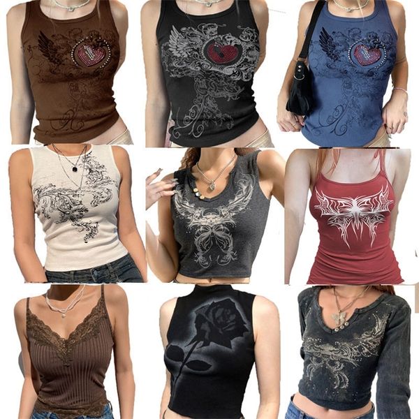 Винтажная одежда Y2K Corset Top Top Women Cyber ​​Baby Tee Emo Gothic Coquette Эстетическая гранже