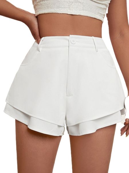 

high waist layered hem shorts f4nc#, White;black