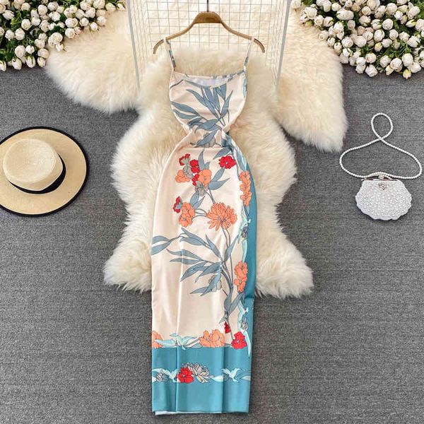 

casual dresses french first love skirt gentle wind broken flower suspender seaside holiday beach slim print dress 4wi1, Black;gray