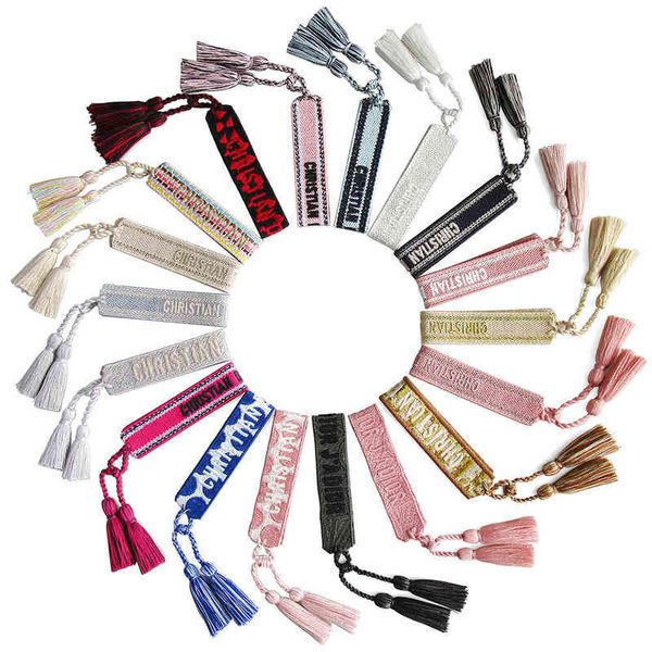 

bonlavie embroidered wrist band tassel letter braided bracelet women woven jewelry colors wholesale, Golden;silver