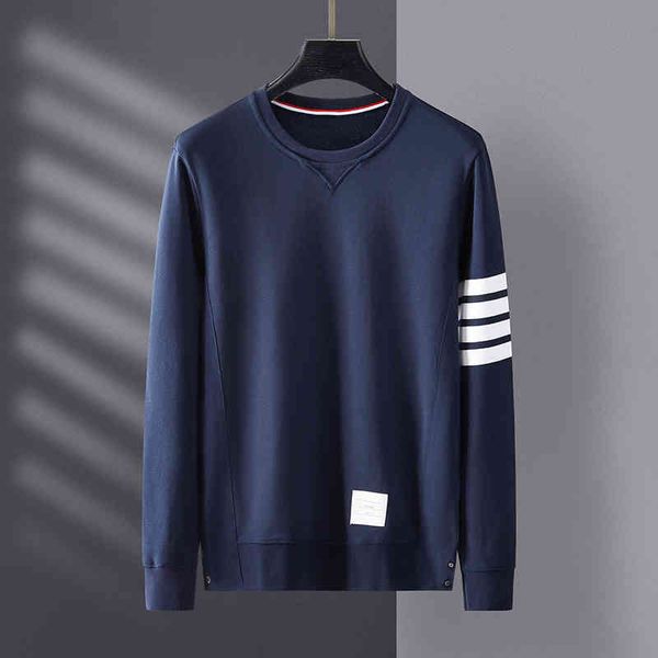 

tb yarn dyed four bar round neck pullover long sleeve sweater trend casual korean fashion men's and women's same coat, Black