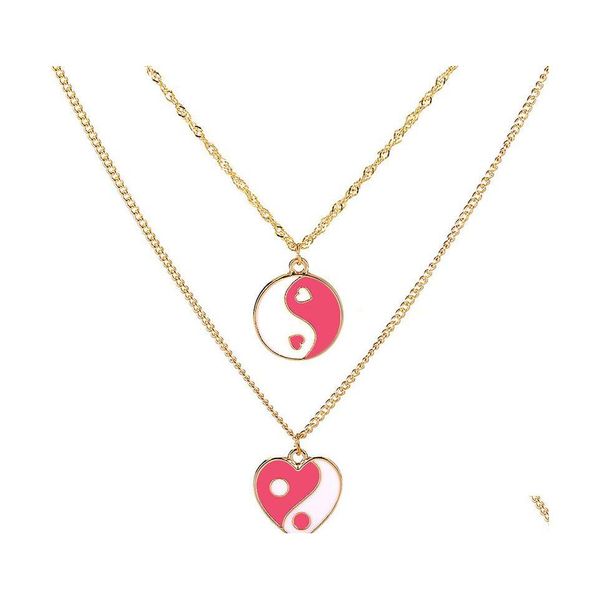 Colares de pendentes mtilayer gossip tai chi colar de cora￧￣o simples yin yang para mulheres meninas j￳ias de moda entrega pendan dh5bb