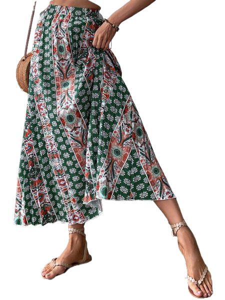 

high waist floral print skirt v3ge#, Black