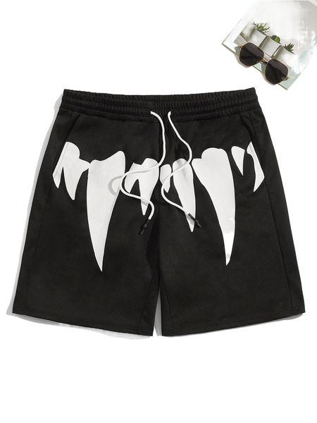 

men graphic print drawstring waist shorts d9ar#, White;black