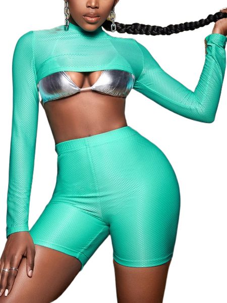 

sxy solid super crop & biker shorts without bra r5rs#, White