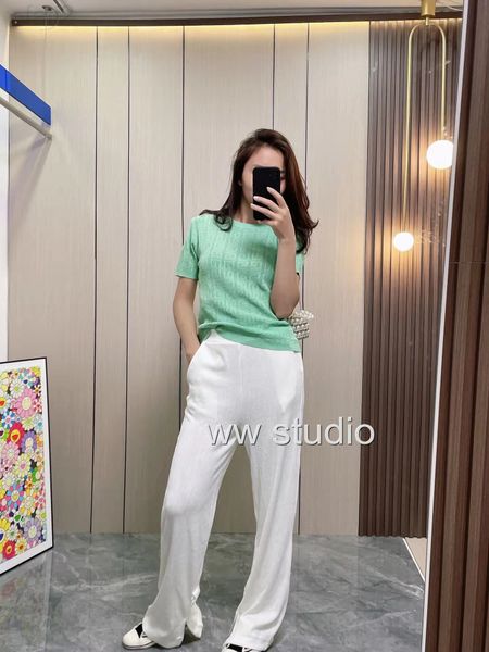

women's t-shirt designer 2022 spring and summer new jacquard knitted t-shirt women's versatile splicing slim fitting gold wire sho, White