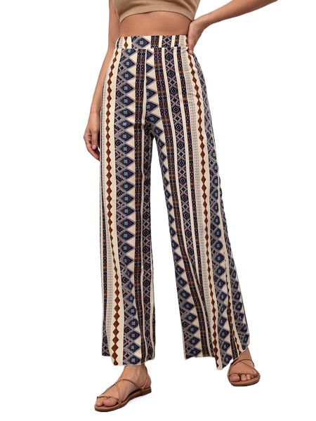 

high waist geo print wide leg pants r9kh#, Black;white