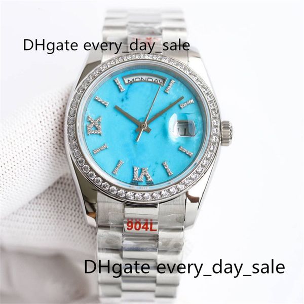 

4 style turquoise watch week calendar 36mm automatic machinery luxury men's watches cal3255 movement inlaid with diamond high-quality f, Slivery;brown