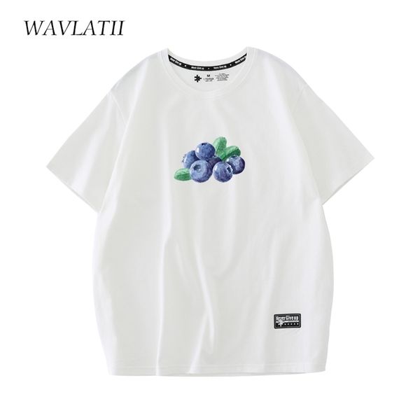 

wavlatii women white cotton t-shirts female blueberry printed casual pink summer short sleeve tee wt2206 220511